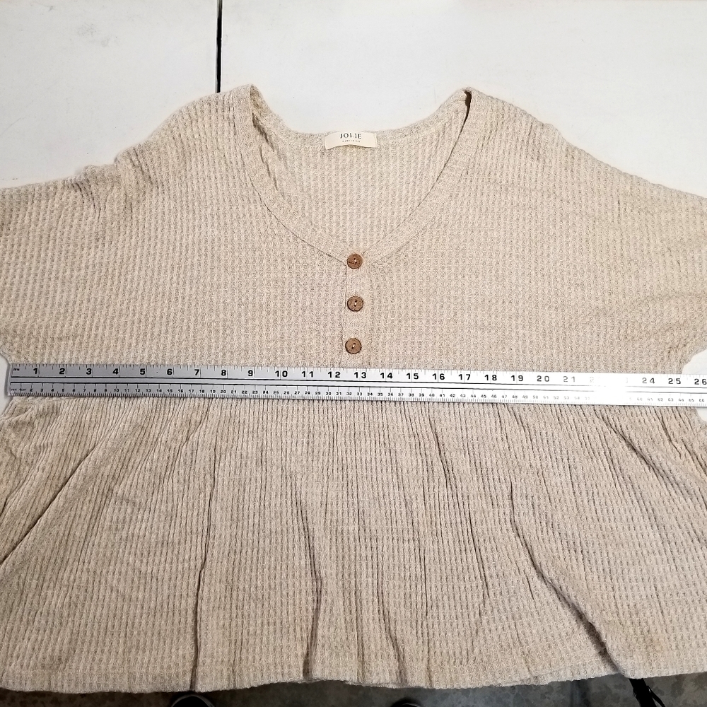 Jolie Beige Dolman Longsleeve Flared Hem Half Button Waffle Thin Top , 1XL - Picture 9 of 11